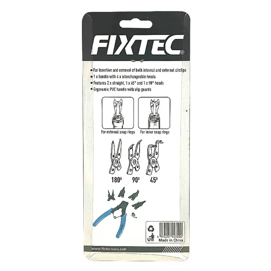 Fixtec 4 in 1 Flexible Head Circlip Pliers Snap Ring Pliers Circlip Combination Retaining Clip Hand Tool Set