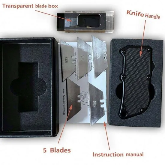 Carbon Steel Sk5 Push Button Carbon Fiber Aluminum Folding Box Cutter Automatic EDC Utility Knife
