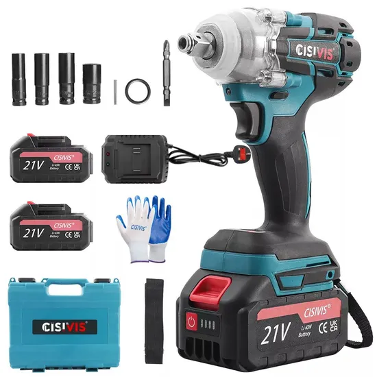 21V Cordless Electric Impact Wrench Brushless Impact Gun with 2 Batteries and One Charger Power Wrenches Impact Driver Tools Set