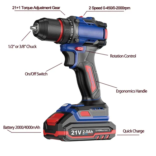 21V 10mm/13mm Brushless Cordless Drill Power Tool Brushless Electric Drill