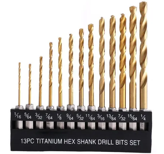 13 PCS Titanium Twist Drill Bit Set Hex Shank