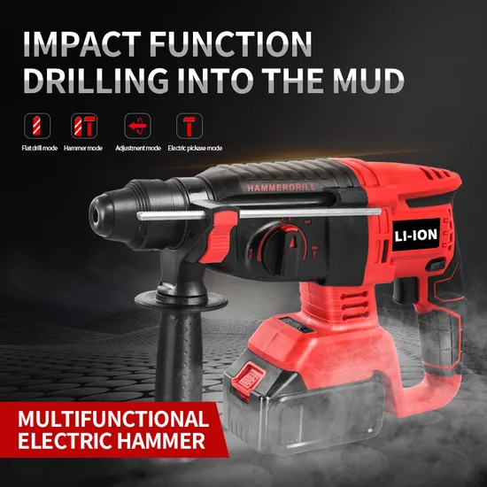 Hand Drilling Machine Heavy Duty Cordless Li-ion Lithium Power Impact Drill Electric Rotary Hammer