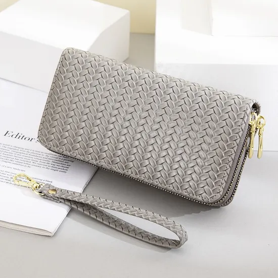 Long Wallet European Style Doulbe Zipper Clutch Bags Shinning Leather Ladies Purses