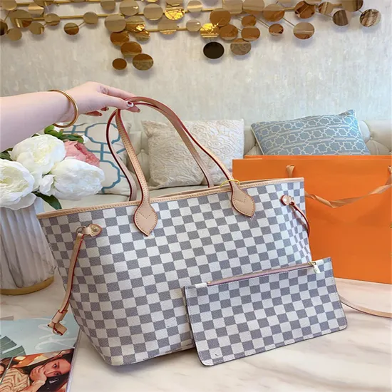 Luxury Desigener Top Quality Cowhide Discolored Cowhide Neverfull Medium Shopping Bag
