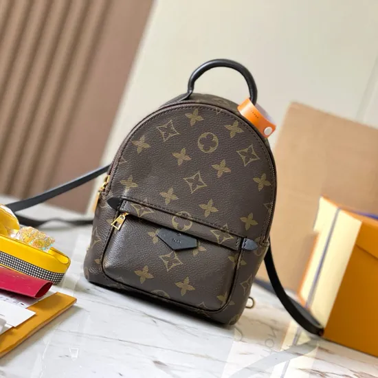 Women′ S Brown Backpack Classic Old Flower Coated Canvas and Cow Leather Trim Backpack Schoolbag