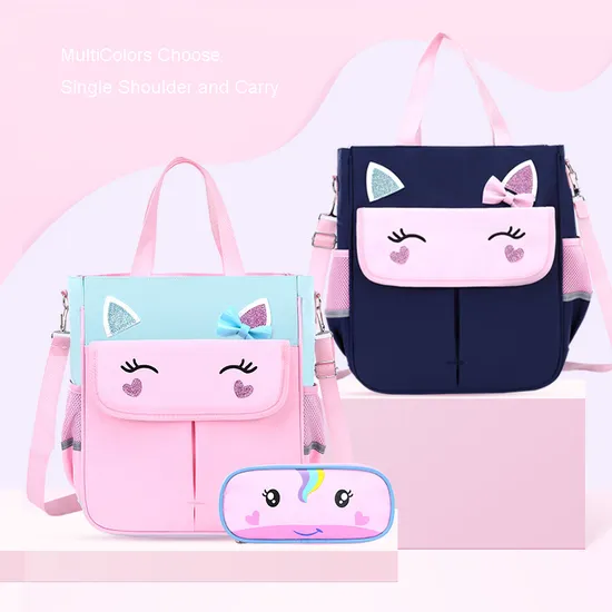 Customized Pink Teenage Girls Boys Single Shoulder Tote Pencil Pen School Bag