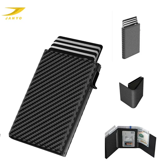 Men&prime;s Smart RFID Blocking Slim Pop up Aluminum Case Genuine Leather Wallet