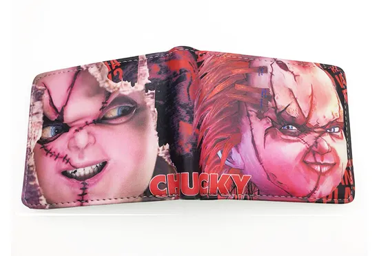 Horror Film Chucky PU Leather Short Bi-Fold Wallets Teenager Simple Coin Purse Card Holder Cartoon Anime Wallet Birthday Gift