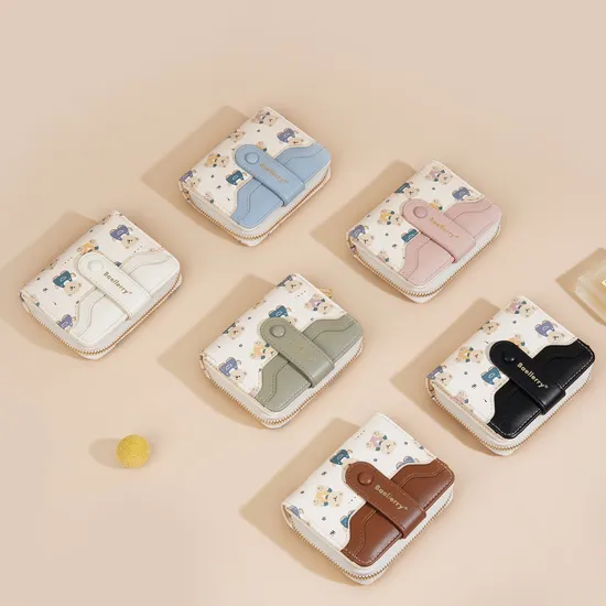 New Short Cute Women′s Purse Bear Cartoon Print Wallet Button Coin Purse
