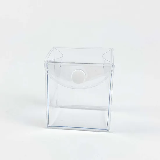 Custom Clear PVC Square Mini Keychain Bag Oin Purse Gift Bag with Plastic Button Closing