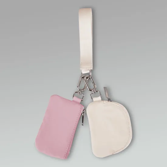 Luxury Fashion Double Wrist Wallet Coin Bag with Custom Logo Dual Pouch Wristlet Key Chain Bracelet Card Holder Wallet