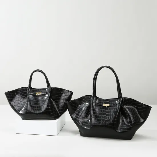 Luxury Crocodile Leather Tote Shoulder Bag Wing Shaped Stone Pattern Handbag