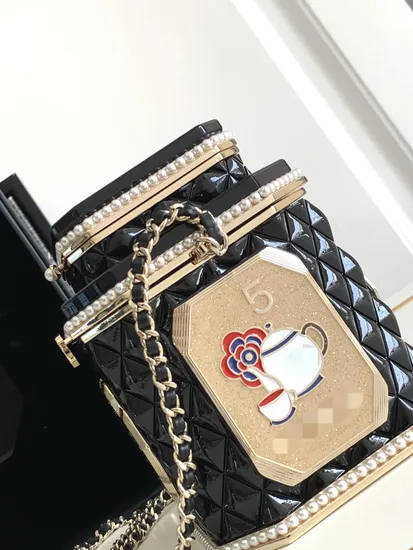 Alphabet Logo Tea Box Molding Resin Artificial Pearl Enamel Dinner Bag Crossbody Shoulder Bag