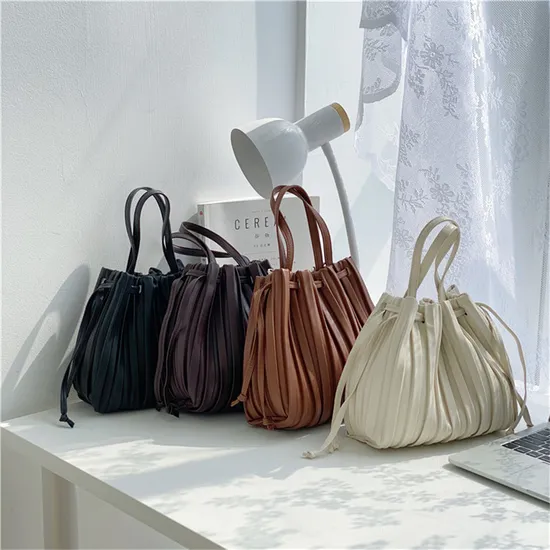 Fashion Pleated Bucket Bag Women Crossbody Bag Ladies Shoulder Bag