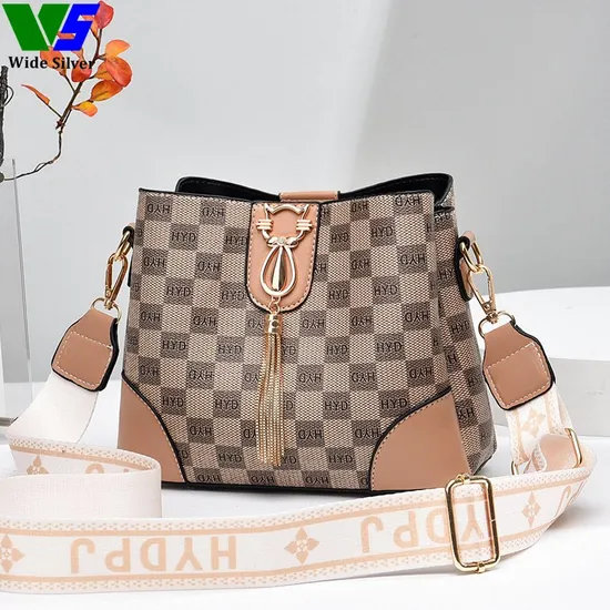 Wide Silver Limited Cheap Fashion PU Leather Shoulder Handbags Crochet Bucket Bag