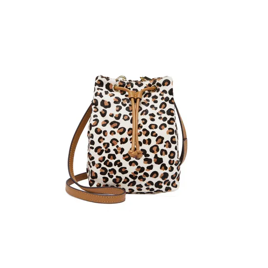 New Horsehair Stitching Mini Bucket Bag Niche Design Leopard Print Bag Shoulder Messenger Beam Mouth Bag