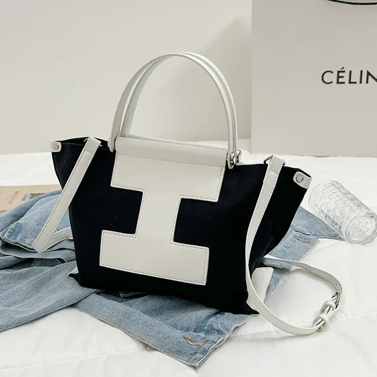 Canvas Tote Large Capacity Commuter Fashion Handbag Contrast Color Shoulder Computer Bag