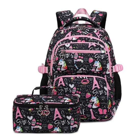 Large Capacity Primary School Student Sunshine Rainbow Printed Backpack Shoulders Bag School Bag 2-Piece Set