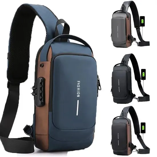 USB Charging Crossbody Shoulder Bags Package School Short Trip Messengers Bags Men′s Oxford Sling Pack Men Anti Theft Chest Bag