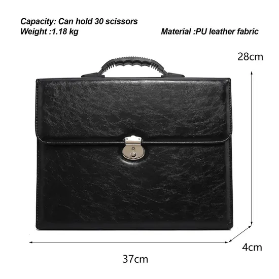 Low MOQ Ultra-Large Capacity Hair Scissor Holder Foldable PU Leather Cases Hairdresser Tool Bag with 30 Pockets for Salon Shears