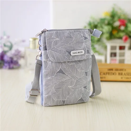 (WD3821) Garden Leaf Fabric 5-Layer Crossbody Phone Bag