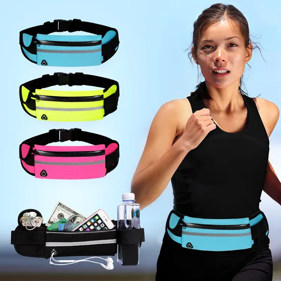 Customized Waterproof Adjustable Fanny Pack Bum Belt Running Jogging Cycling Travel Hiking Riding Sports Pocket Phone Pouch Neoprene Polyester Nylon Waist Bag