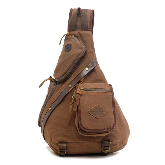 New Fashion Multifunctional Canvas Leather Bag Large Capacity Single Shoulder Backpack Dual Use Single Shoulder Men Cross-Body Bag Chest Bag