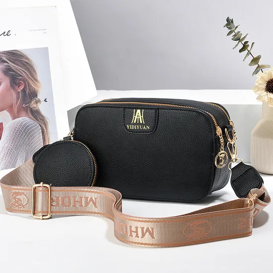 Factory High Quality Handbag Genuine Leather Fashion Logo Metal Blue Color Crossbody Camera Bag