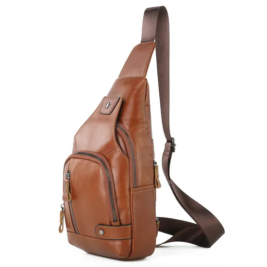 Wholesale Real Genuine Leather Sling Bag USB Charging Chest Bag Custom Logo 2024 Fashion Men′s Cross Back Bag