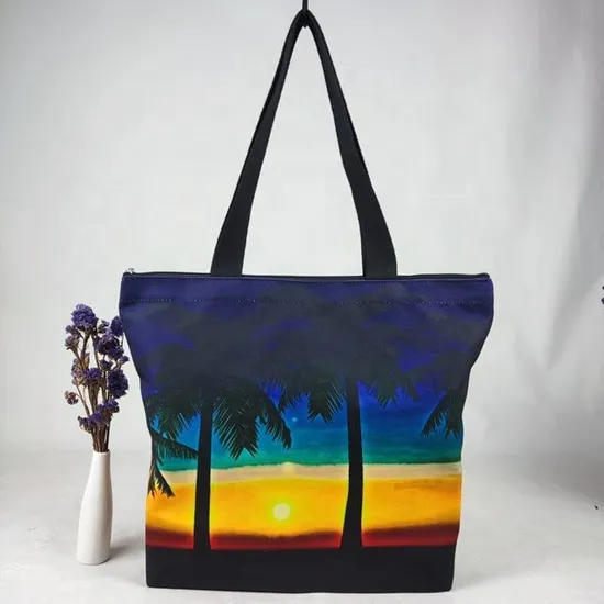 Custom Printed Logo Colorful Canvas Tote with Zipper
