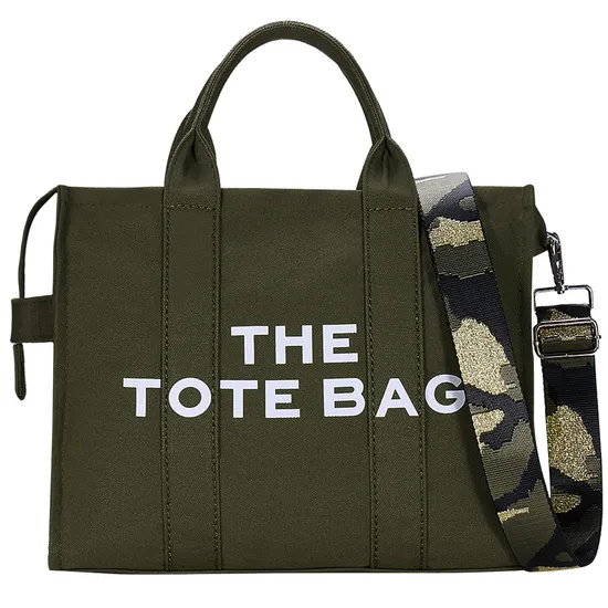 Fashion Women Bag Canvas PU Shoulder Bag Solid Color Letter Tote Bag