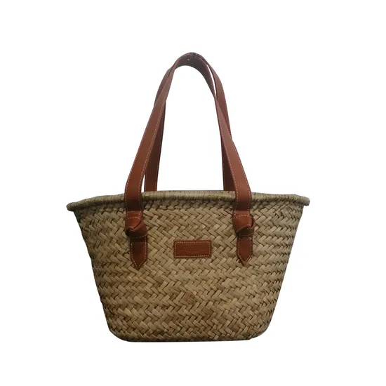 PU Laser Engraved Logo PU Handle Straw Bag