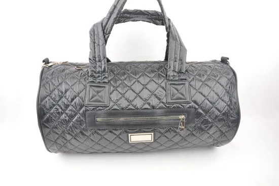 Fashion Quilted Nylon Travel Duffle Bags Solid Black Reflective Effect Surface
