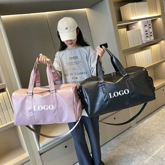 Custom Logo PU Gym Bag Leather Sports Large Capacity Luggage Travel Men′s Fitness Bag Waterproof Yoga Bag
