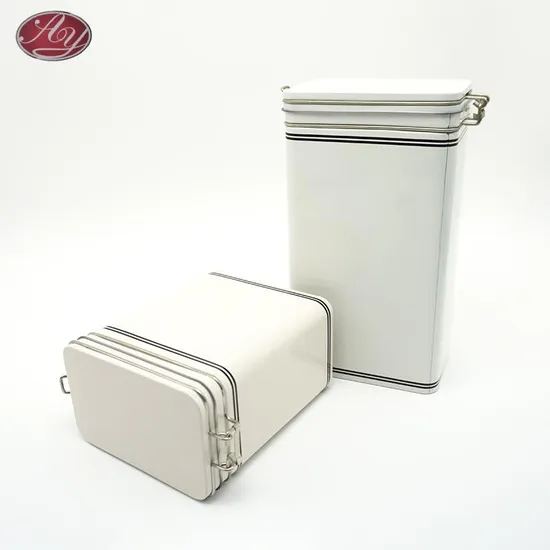White Simplicity Coffee Powder Gift Tea Baking Kitchen Rectangle Metal Tin Can