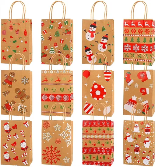 Custom Printing Size Color Brown White Colorfull Kraft Paper Bags with Twisted Handle for Birthday Christmas Gift Clothing Packing