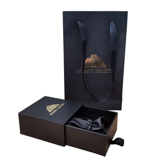 Custom Gold Foil Logo Gift Packaging Sliding Jewelry Gift Box with Pouch