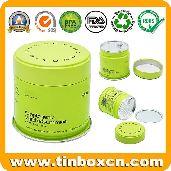 Factory Custom Matcha Tin with Airtight Seal and Screw Cap Ready Stock Hermatic Tin Can for Green Tea Gummies Cocoa Maca Powder Packaging Container Wholesaler