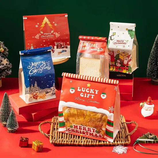 New Design Low MOQ Hot Sale Reusable Christmas Bread Bag with Tin Tie Clear Window