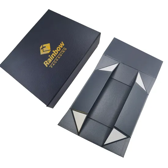 Custom Logo Printed Foldable Clothing Cosmetic Shoe Paper Packaging Black Magnetic Folding Gift Box