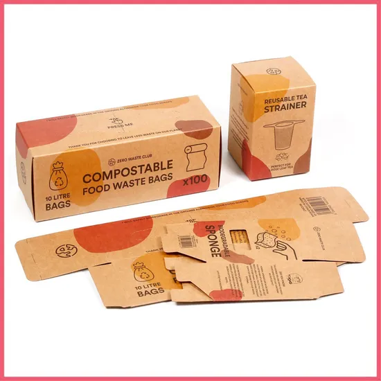 Custom Printed Brown Kraft Natural Bamboo Pulp Paper Waste Bag Tea Coffee Cosmetic Soap Cooking Utensil Sponge Clothes Product Gift Packing Packaging Carton Box