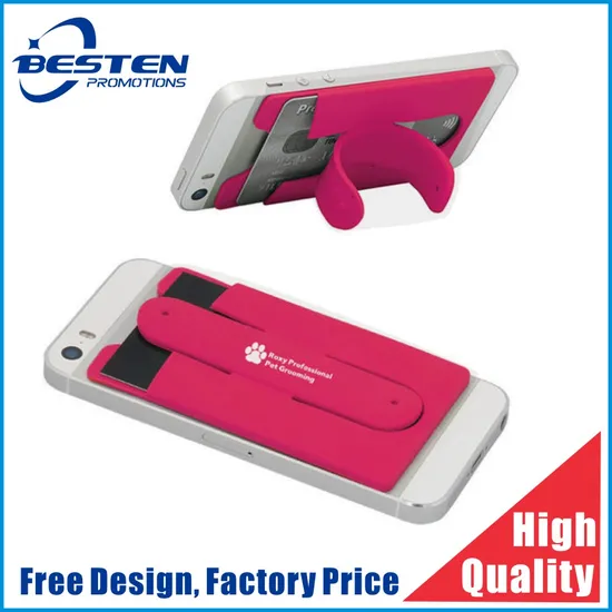 Custom Brand Printing Logo 3m Sticker Adhesive Mobile Phone Stand Silicone Card Holder