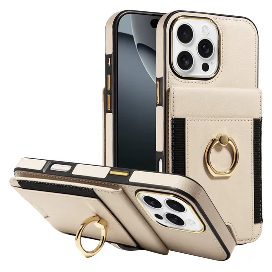 Custom High Quality Leather Phone Case for iPhone 13 14 15 16 PRO Max Phone Support Features Metal Ring Phone Case