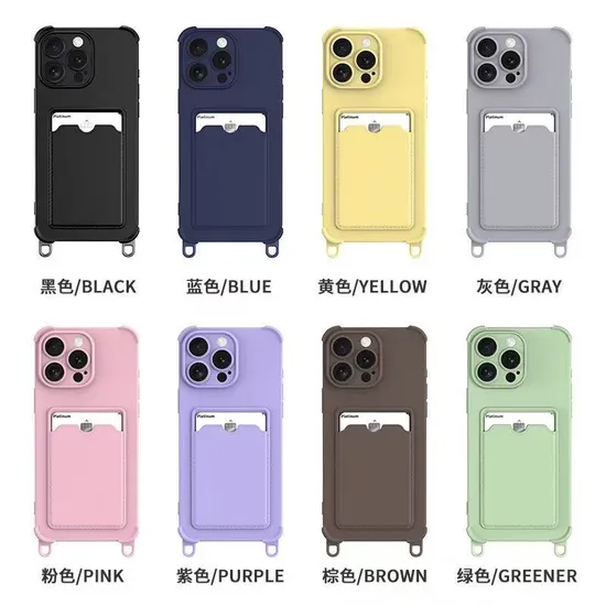 Insert Card Hanging Rope Apple 16PRO Silicone Phone Case