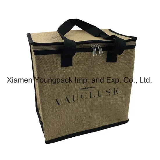 Promotional Custom Printed Large Reusable Insulated Jute Cooler Bag