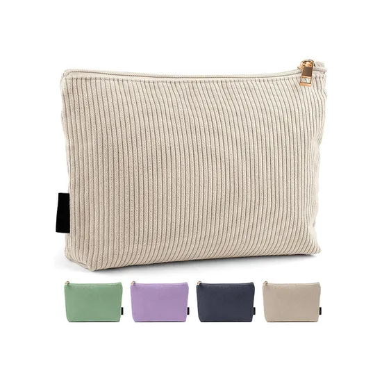Wholesale Travel Toiletry Organizer Corduroy Zipper Makeup Cosmetic Bag