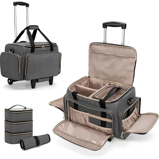 Big Capacity Trolley Business Travel Make up Cosmetic Toilet Organizer Toiletry Bag with Removable Wheels (CY0367)