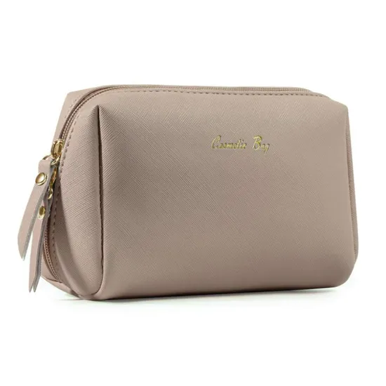 Gold Accent Logo Gold Stamping Vegan Leather Cosmetics Bags Make up Bag