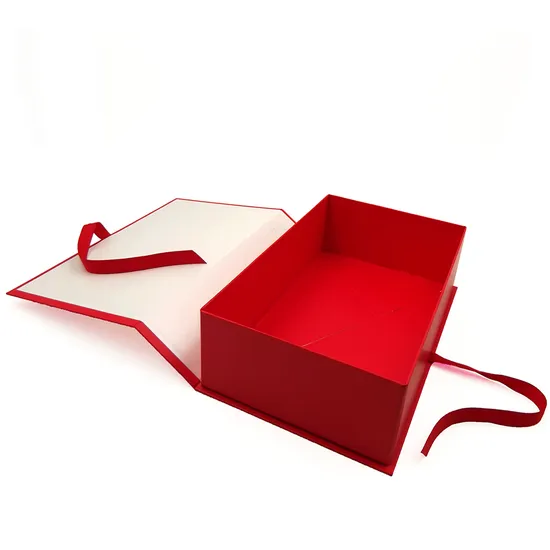Red Color Ribbon Closure Cardboard Magnetic Gift Paper Box Packaging Luxury