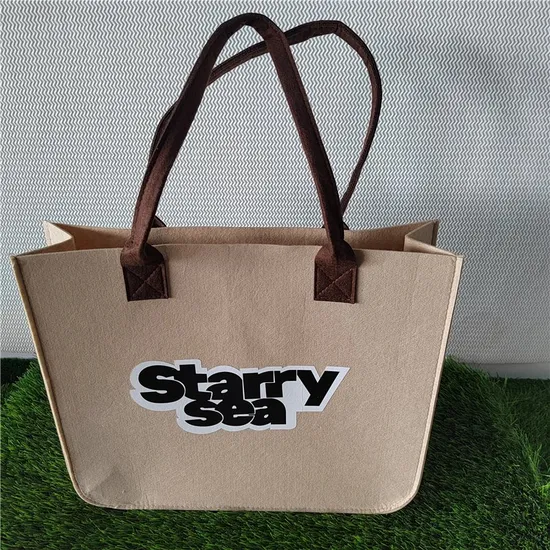 Beige Felt Shopping Bag High-Capacity Women Handbag